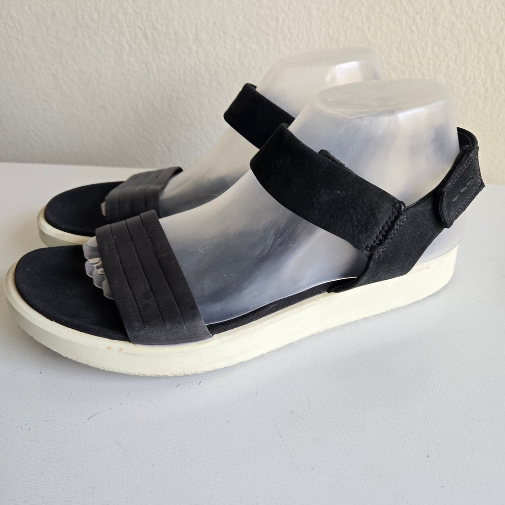 ECCO Flowt Black Leather Ankle Strap Platform Sandals Womens 9 EU 40